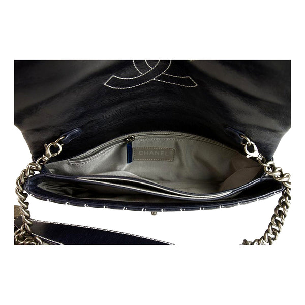 Chanel Black Vertical Stitch Flap Bag CC Logo Silver Chain Shoulder Bag in Black, authentic pre-loved handbag, image 4