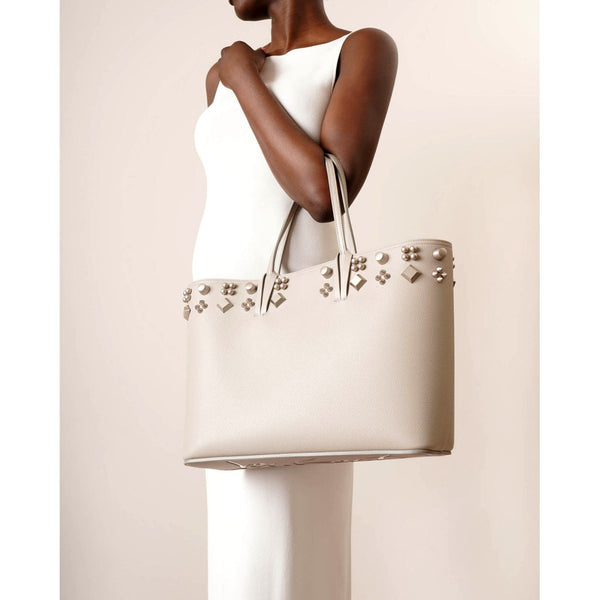 Christian Louboutin Cabata Spike Large Tote Leche Ivory Leather Shoulder Bag in Leche Ivory, authentic new handbag, image 9