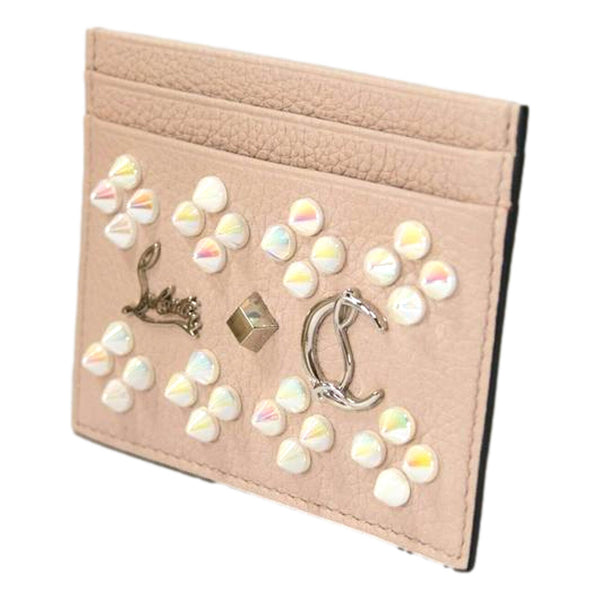 Christian Louboutin Kios Loubisky Spike Pink Leather Card Holder in Iridescent Pink, authentic new wallet, image 4
