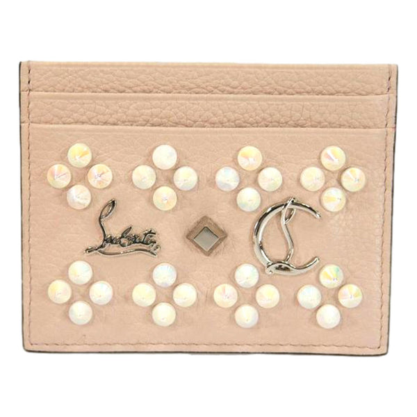 Christian Louboutin Kios Loubisky Spike Pink Leather Card Holder in Iridescent Pink, authentic new wallet, image 1