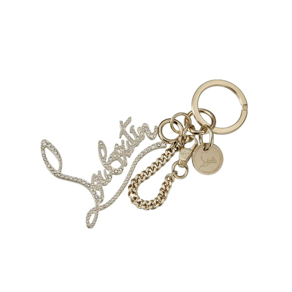 Christian Louboutin Gold Crystal Logo Keyring in Gold, authentic new keychain, image 1