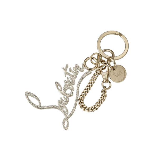 Christian Louboutin Gold Crystal Logo Keyring in Gold, authentic new keychain, image 3