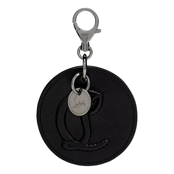 Christian Louboutin Round Leather Logo Black Bag Charm Keychain in Black, authentic new keychain, image 1