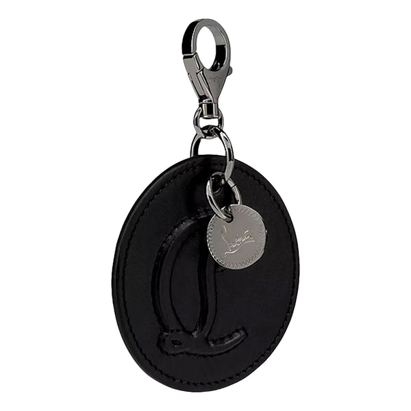 Christian Louboutin Round Leather Logo Black Bag Charm Keychain in Black, authentic new keychain, image 3