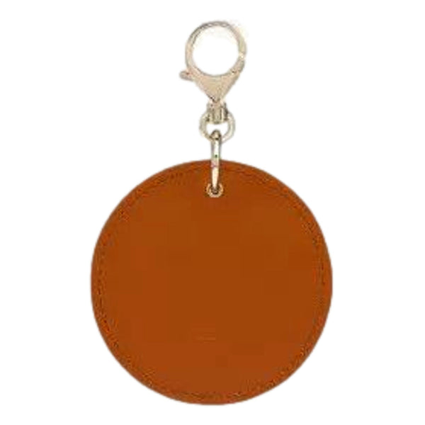 Christian Louboutin Round Leather Logo Brown Bag Charm Keychain in Tan Brown, authentic new keychain, image 2