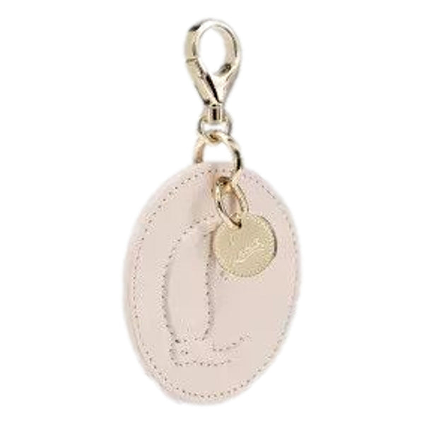 Christian Louboutin Round Leather Logo Leche Cream Bag Charm Keychain in Leche Beige Cream, authentic new keychain, image 2