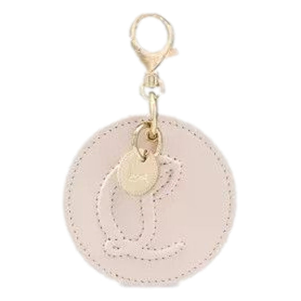 Christian Louboutin Round Leather Logo Leche Cream Bag Charm Keychain in Leche Beige Cream, authentic new keychain, image 1