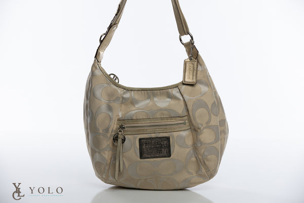 Coach Signature Lurex Poppy Convertible Hobo Bag Metallic Crossbody — primary product view