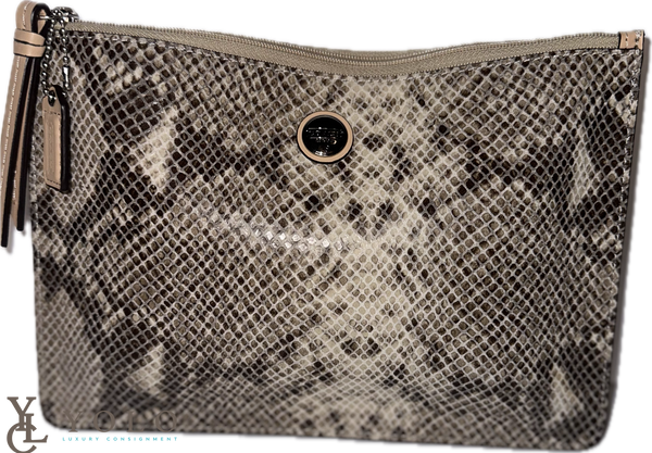 Coach Snakeskin Print Slim Wristlet Leather Zip Clutch Wallet — primary product view