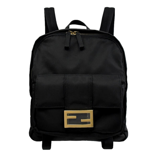 Fendi Baguette Black Nylon Small Backpack Travel Bag Gold Logo in Black, authentic new handbag, image 1