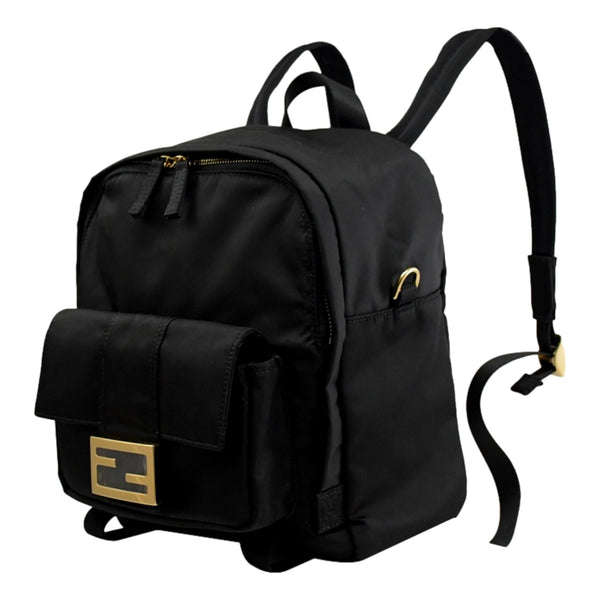 Fendi Baguette Black Nylon Small Backpack Travel Bag Gold Logo in Black, authentic new handbag, image 2