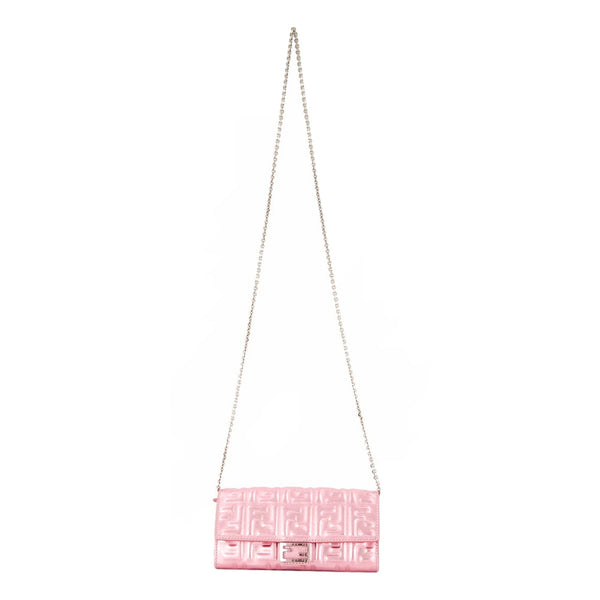 Fendi Baguette Wallet on Chain Metallic Pink FF Embossed Crossbody Bag in Metallic Pink, authentic new handbag, image 1
