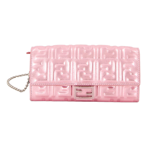 Fendi Baguette Wallet on Chain Metallic Pink FF Embossed Crossbody Bag in Metallic Pink, authentic new handbag, image 2