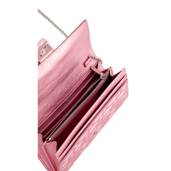 Fendi Baguette Wallet on Chain Metallic Pink FF Embossed Crossbody Bag in Metallic Pink, authentic new handbag, image 4