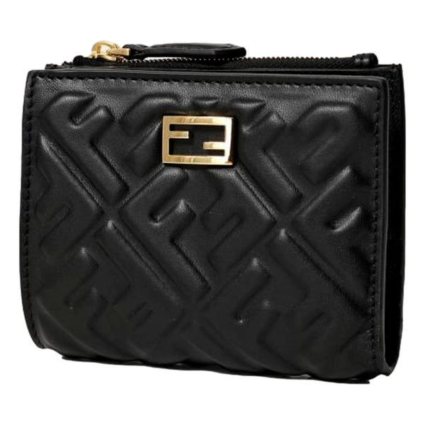 Fendi Baguette Small Wallet in Black Lamb Leather with Embossed FF Logo – front view