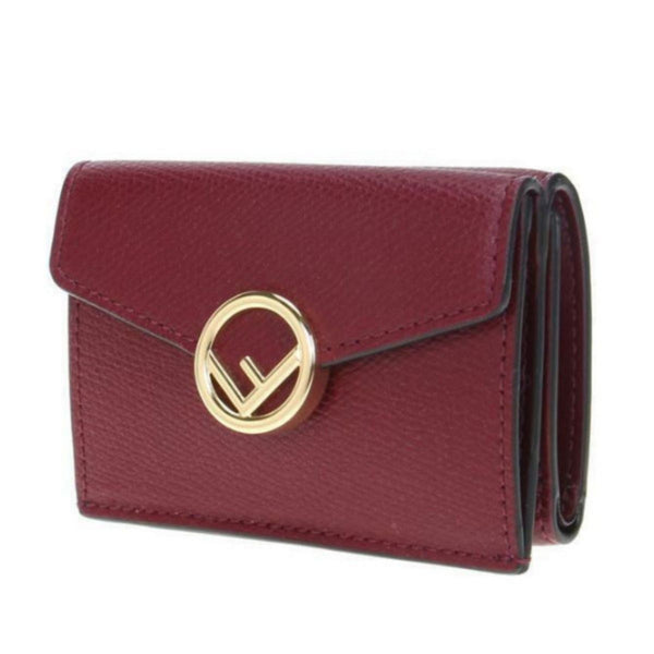 Fendi F Logo Barolo Red Leather Micro Trifold Wallet in Burgundy Barolo Red, authentic new wallet, image 5