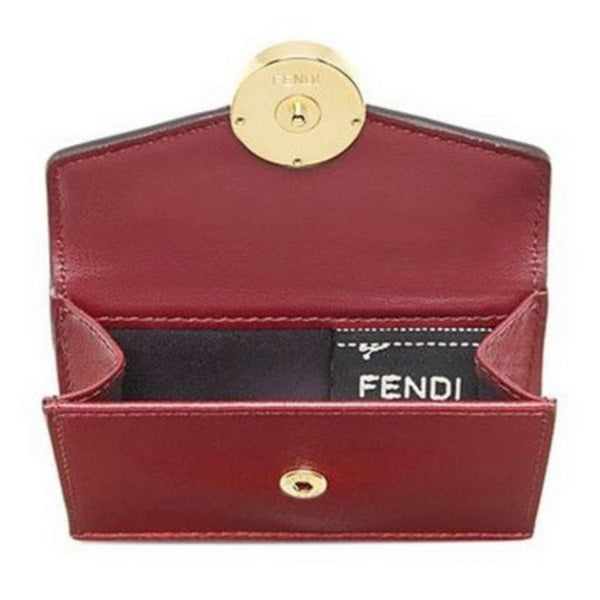 Fendi F Logo Barolo Red Leather Micro Trifold Wallet in Burgundy Barolo Red, authentic new wallet, image 2