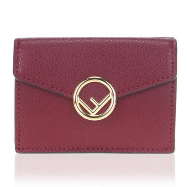 Fendi F Logo Barolo Red Leather Micro Trifold Wallet in Burgundy Barolo Red, authentic new wallet, image 1