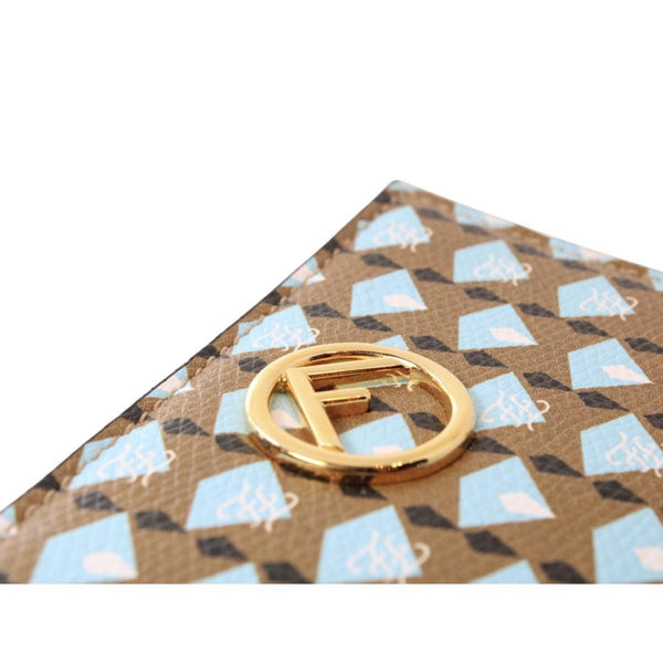 Fendi Calf Leather F Logo Blue Brown Small Bifold Wallet – logo and identifying detail 5