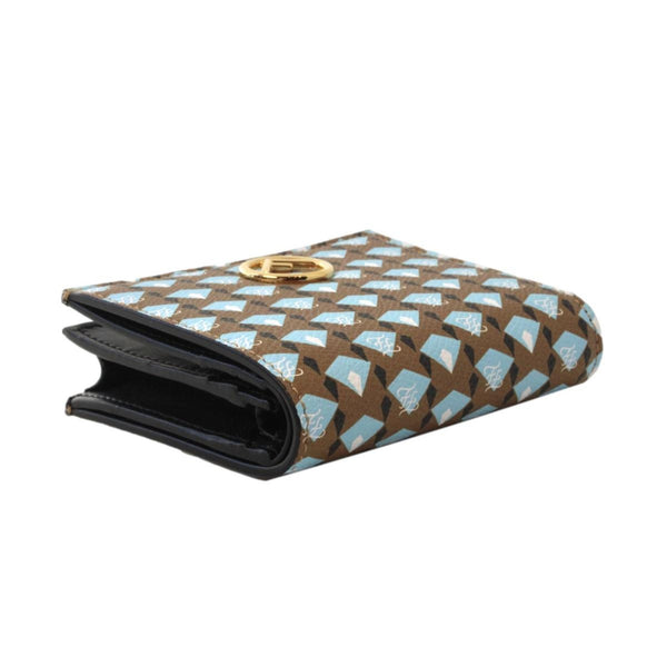 Fendi Calf Leather F Logo Blue Brown Small Bifold Wallet – logo and identifying detail 4