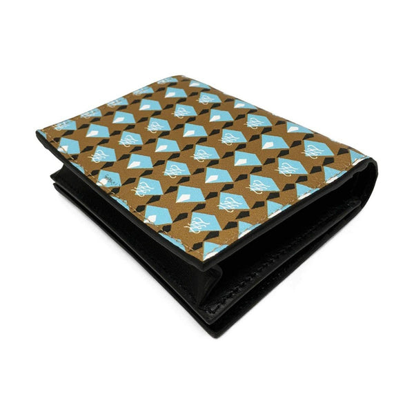 Fendi Calf Leather F Logo Blue Brown Small Bifold Wallet – logo and identifying detail 2