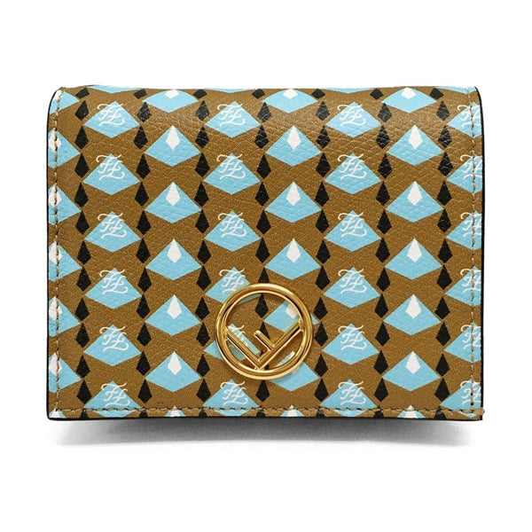Fendi Calf Leather F Logo Blue Brown Small Bifold Wallet – logo and identifying detail