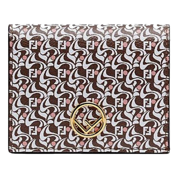 Fendi Calf Leather F Logo Brown Pink Small Bifold Wallet in Brown, authentic new wallet, image 1