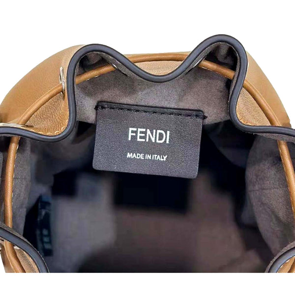 FENDI Calfskin F is 3D Flower Mini Mon Tresor Bucket Bag Brown Tan in Brown, authentic new handbag, image 6
