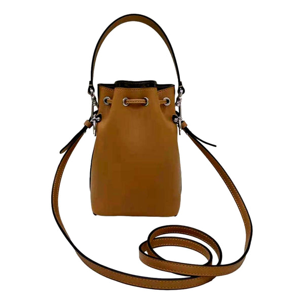 FENDI Calfskin F is 3D Flower Mini Mon Tresor Bucket Bag Brown Tan in Brown, authentic new handbag, image 3