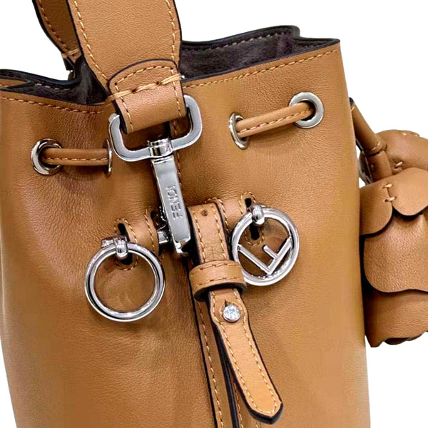 FENDI Calfskin F is 3D Flower Mini Mon Tresor Bucket Bag Brown Tan in Brown, authentic new handbag, image 5