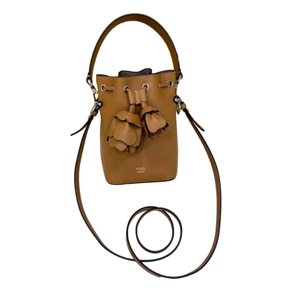 FENDI Calfskin F is 3D Flower Mini Mon Tresor Bucket Bag Brown Tan in Brown, authentic new handbag, image 2