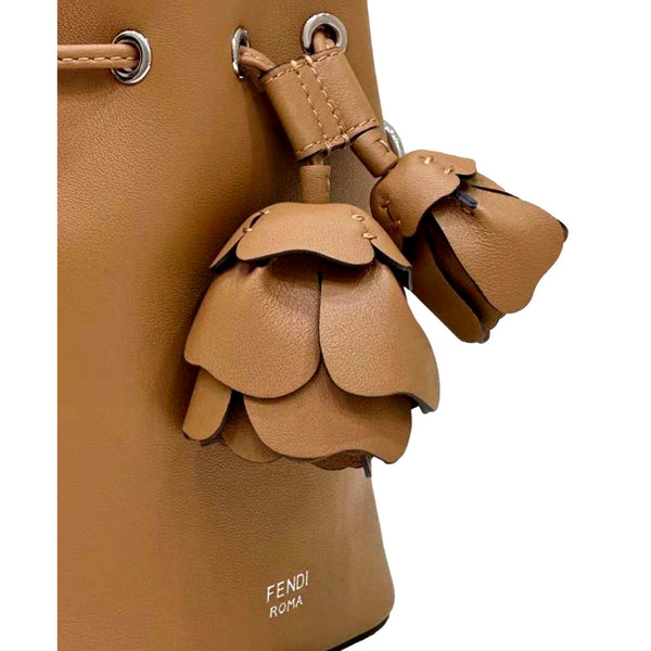 FENDI Calfskin F is 3D Flower Mini Mon Tresor Bucket Bag Brown Tan in Brown, authentic new handbag, image 4