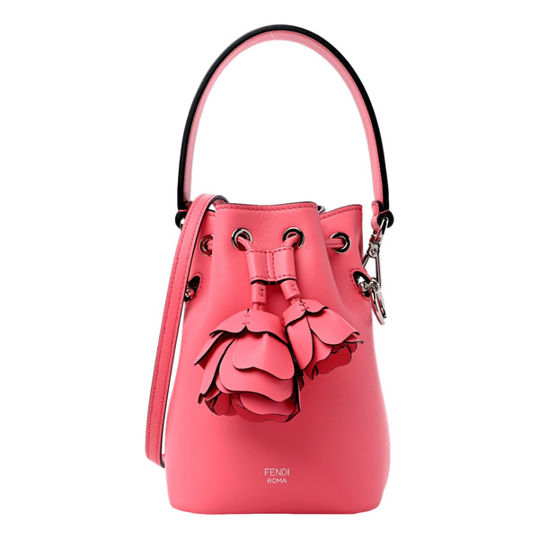 Fendi Mon Tresor Mini Bucket Bag Pink Calfskin Leather 3D Flower in Pink, authentic new handbag, image 1