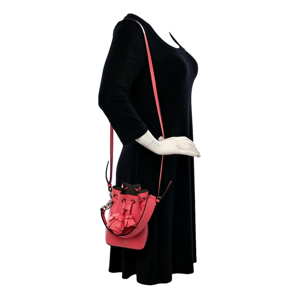 Fendi Mon Tresor Mini Bucket Bag Pink Calfskin Leather 3D Flower in Pink, authentic new handbag, image 8