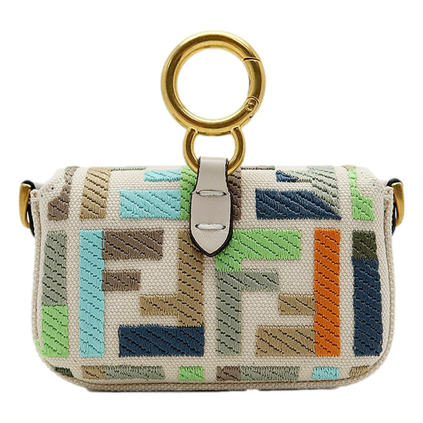 Fendi Canvas FF Embroidery Nano Baguette Charm Beige Multicolor in Beige / Multicolor, authentic new handbag, image 2