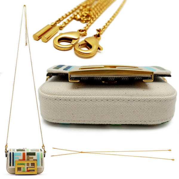 Fendi Canvas FF Embroidery Nano Baguette Charm Beige Multicolor in Beige / Multicolor, authentic new handbag, image 6