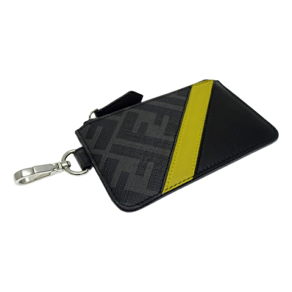 Fendi Diagonal Black Sunflower Yellow Calf Leather Coincase Keychain Wallet — photo 3