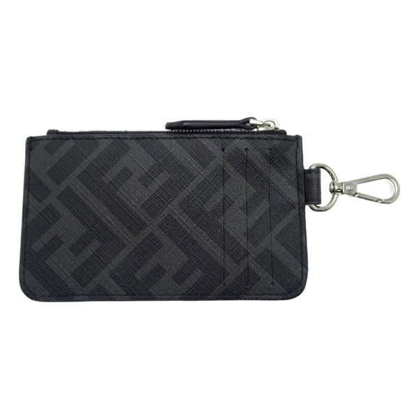 Fendi Diagonal Black Sunflower Yellow Calf Leather Coincase Keychain Wallet — photo 4