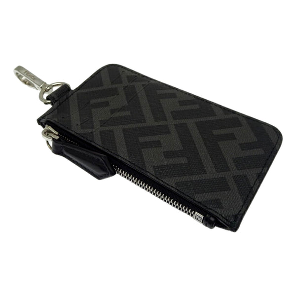 Fendi Diagonal Black Sunflower Yellow Calf Leather Coincase Keychain Wallet in Black, authentic new wallet, image 5