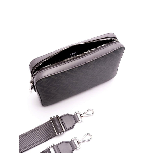 Fendi Diagonal FF Jacquard Acciaio Gray Camera Crossbody Bag in Black, authentic new handbag, image 4