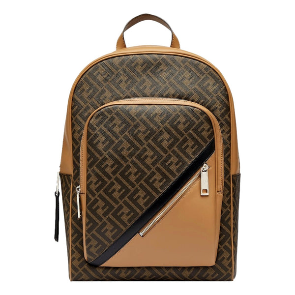 Fendi Diagonal FF Logo Backpack Black Canvas Leather Trim in Black (with FF Logo Design), authentic new handbag, image 1