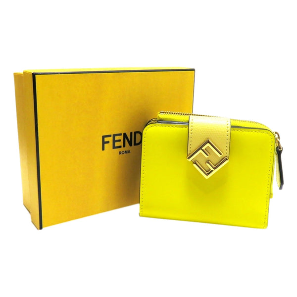 Fendi Diamonds Sorbetto Yellow Compact Zip Pocket Bifold Card Holder Wallet in Sorbetto Yellow, authentic new wallet, image 8