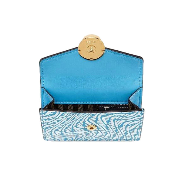 Fendi F is Fendi Cyber Blue Leather Vertigo Print Small Trifold Wallet in Cyber Blue, authentic new wallet, image 3