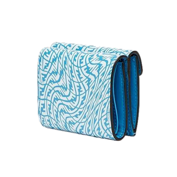 Fendi F is Fendi Cyber Blue Leather Vertigo Print Small Trifold Wallet in Cyber Blue, authentic new wallet, image 2
