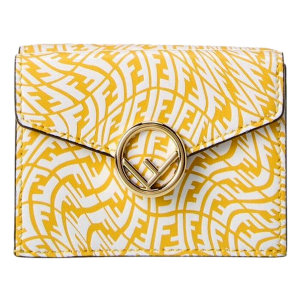 Fendi F is Fendi Yellow Leather Vertigo Print Small Trifold Wallet in Mimosa Yellow, authentic new wallet, image 1