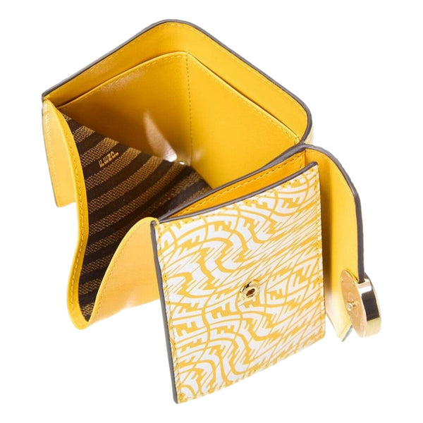 Fendi F is Fendi Yellow Leather Vertigo Print Small Trifold Wallet in Mimosa Yellow, authentic new wallet, image 3