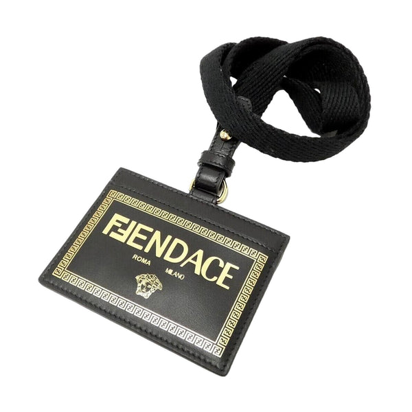 Fendi Fendace Black Leather Card Case Wallet Lanyard in Black, authentic new wallet, image 2