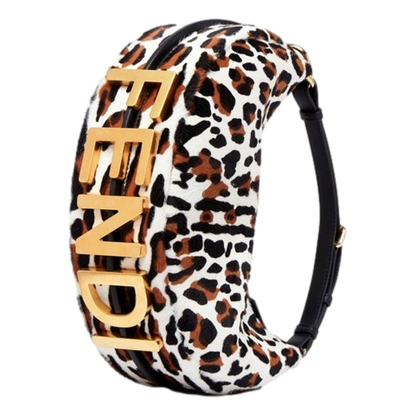 Fendi Fendigraphy Lamb Fur Animal Print Shoulder Bag Gold Hardware in Gold, authentic new handbag, image 5