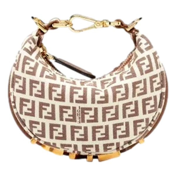 Fendi Fendigraphy Nano Hobo FF Canvas Leather Mini Bag Brown and White in Brown and White, authentic new handbag, image 1