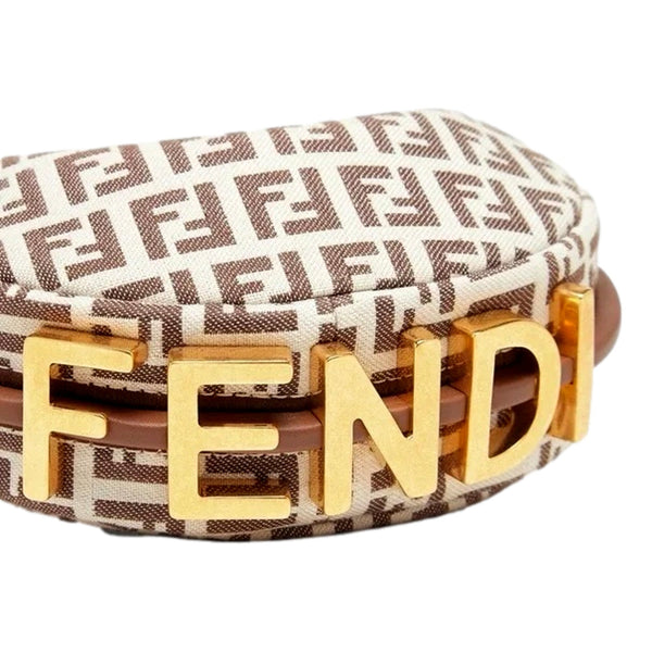 Fendi Fendigraphy Nano Hobo FF Canvas Leather Mini Bag Brown and White in Brown and White, authentic new handbag, image 2